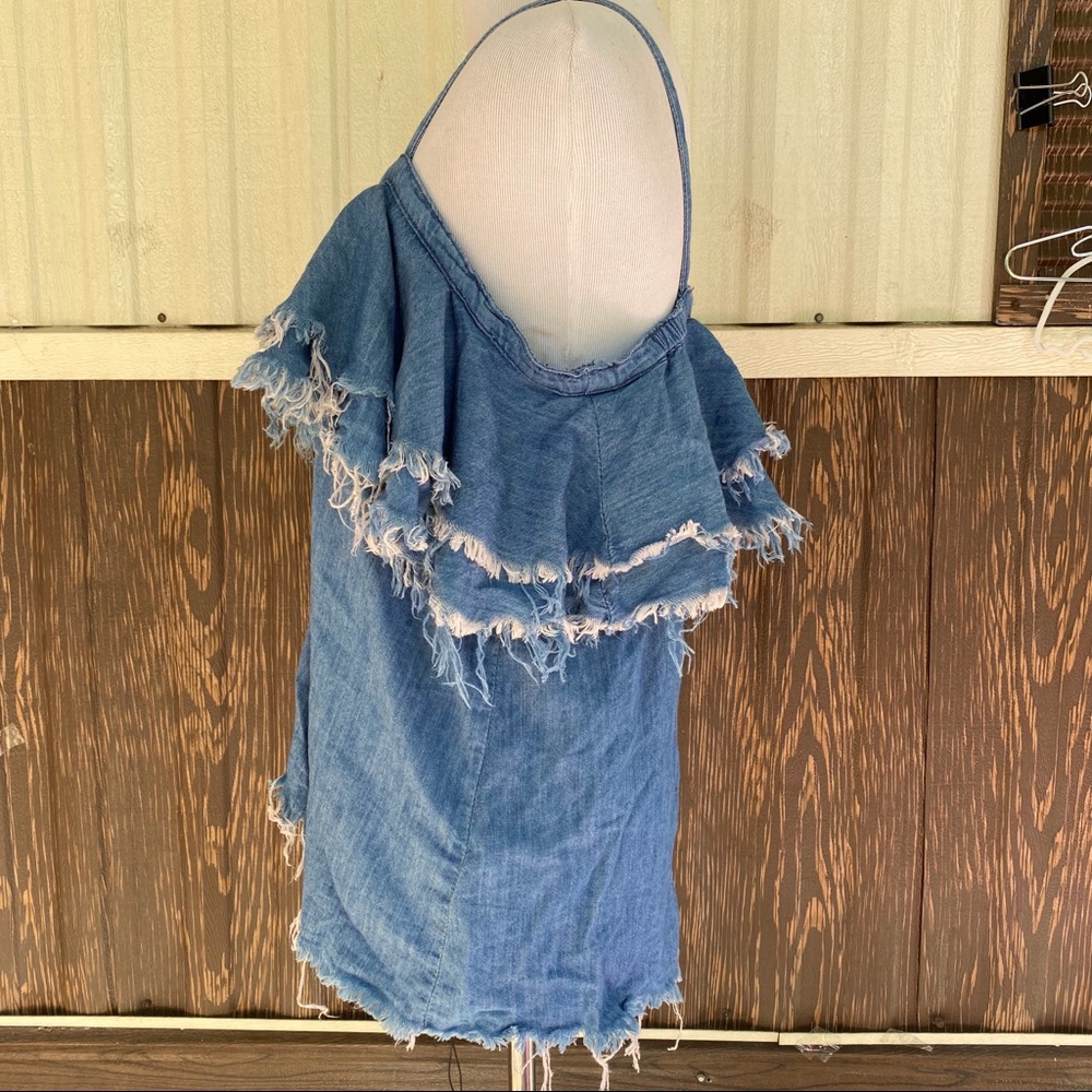 BLANKNYC making wave distressed one shoulder top S - Picture 2 of 7